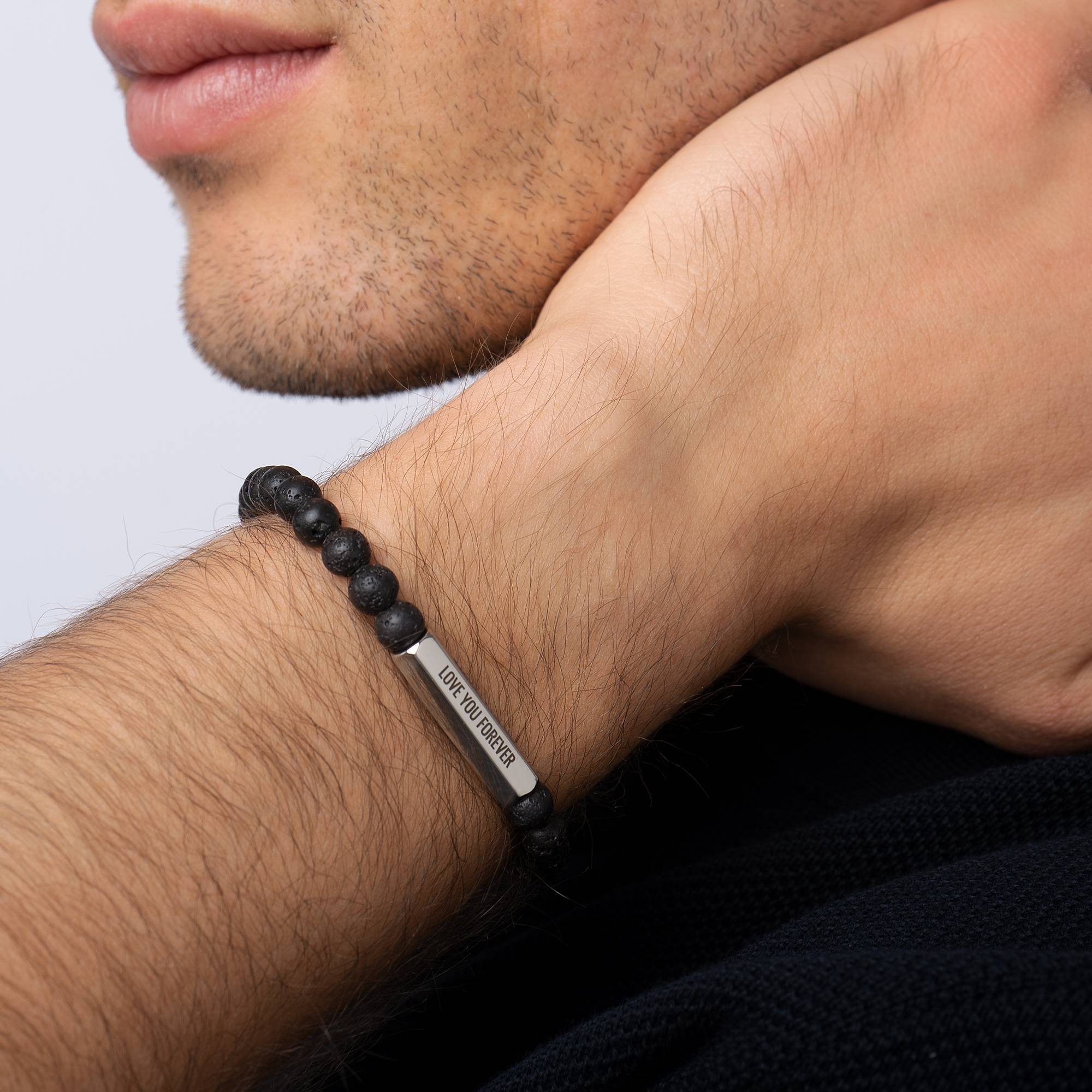 3D Hexagon Bar & Lava Stone Beaded Bracelet for Men in Stainless Steel-6 product photo