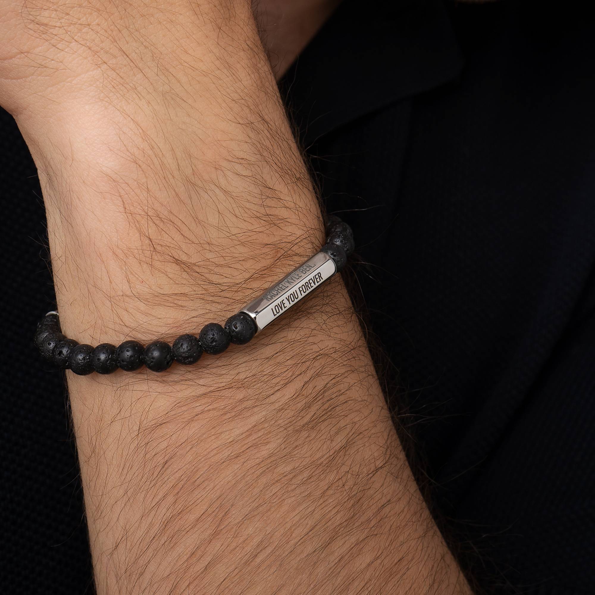 3D Hexagon Bar & Lava Stone Beaded Bracelet for Men in Stainless Steel-1 product photo