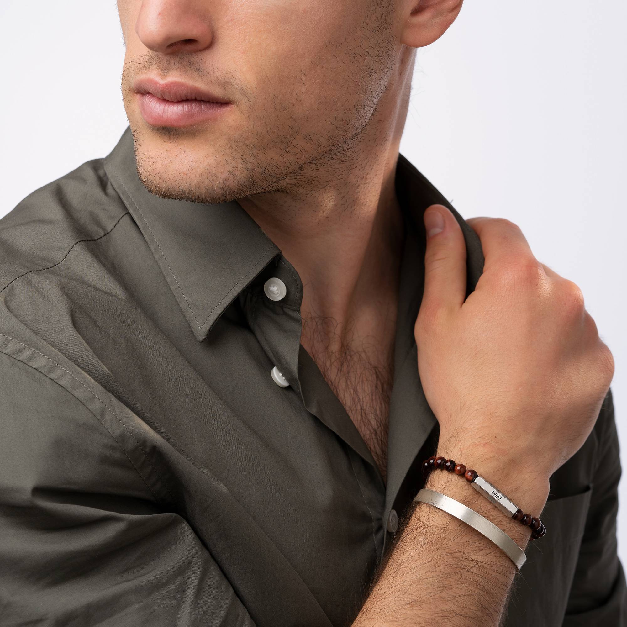 3D Hexagon Bar & Tiger Eye Beaded Bracelet for Men-4 product photo
