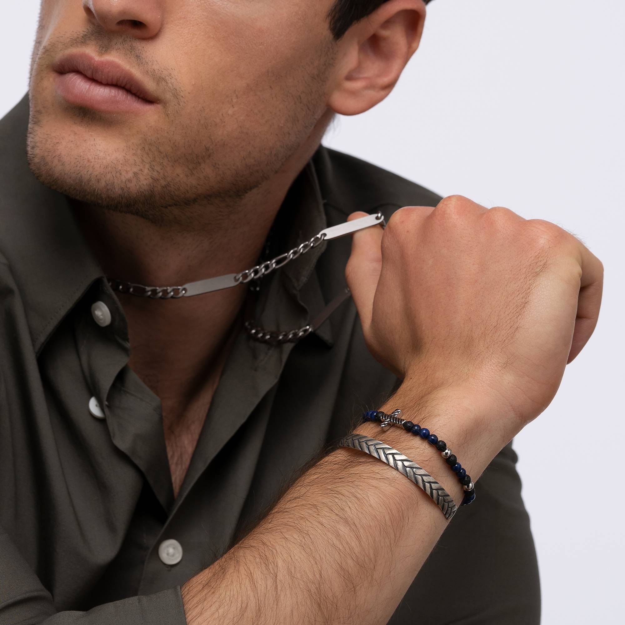 Adam's verstelbare halfedelstenen kruisarmband voor heren-3 Productfoto