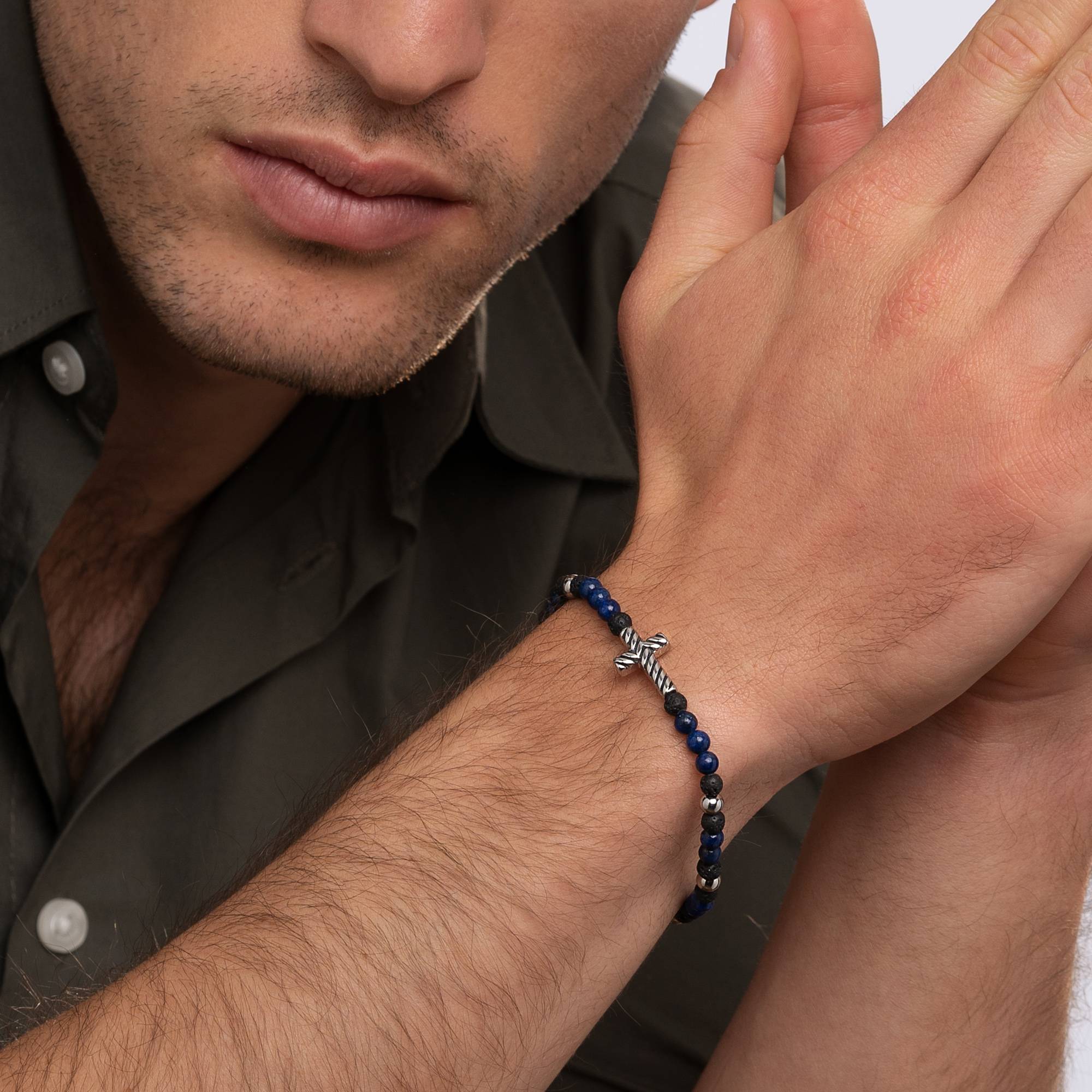 Adam's Adjustable Semi-Precious Rope Cross Bracelet for Men-2 product photo