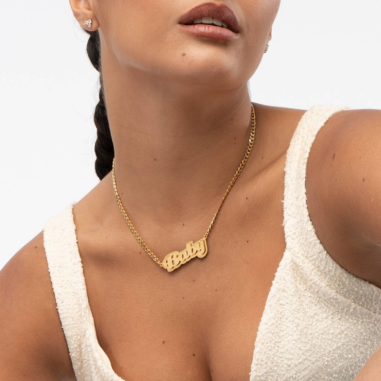 Collar con nombre Alexis efecto doble placa en Chapa de oro Vermeil de 18K-3 foto de producto