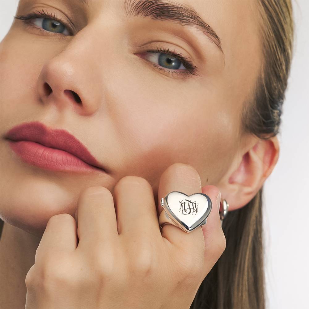Anillo Monograma con Foto Siempre en mi Corazón en Plata-2 foto de producto