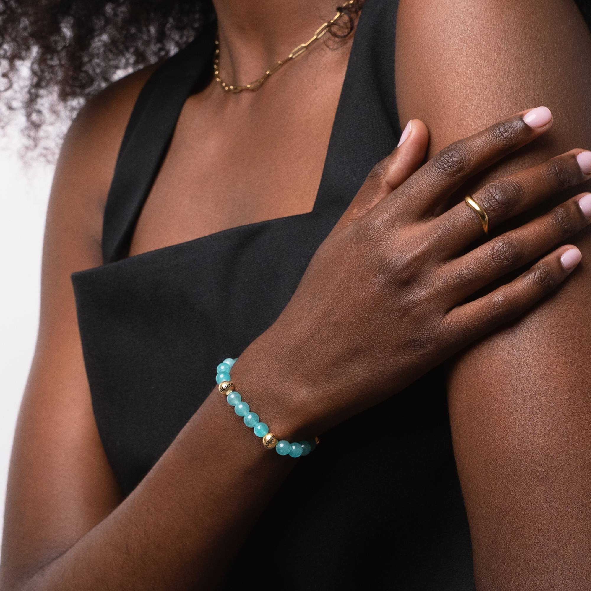 Bracelet Amazonite Balance avec Perles Gravées en Plaqué Or 18 carats-5 photo du produit