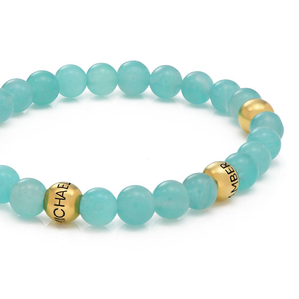 Bracelet Amazonite Balance avec Perles Gravées en Plaqué Or 18 carats photo du produit