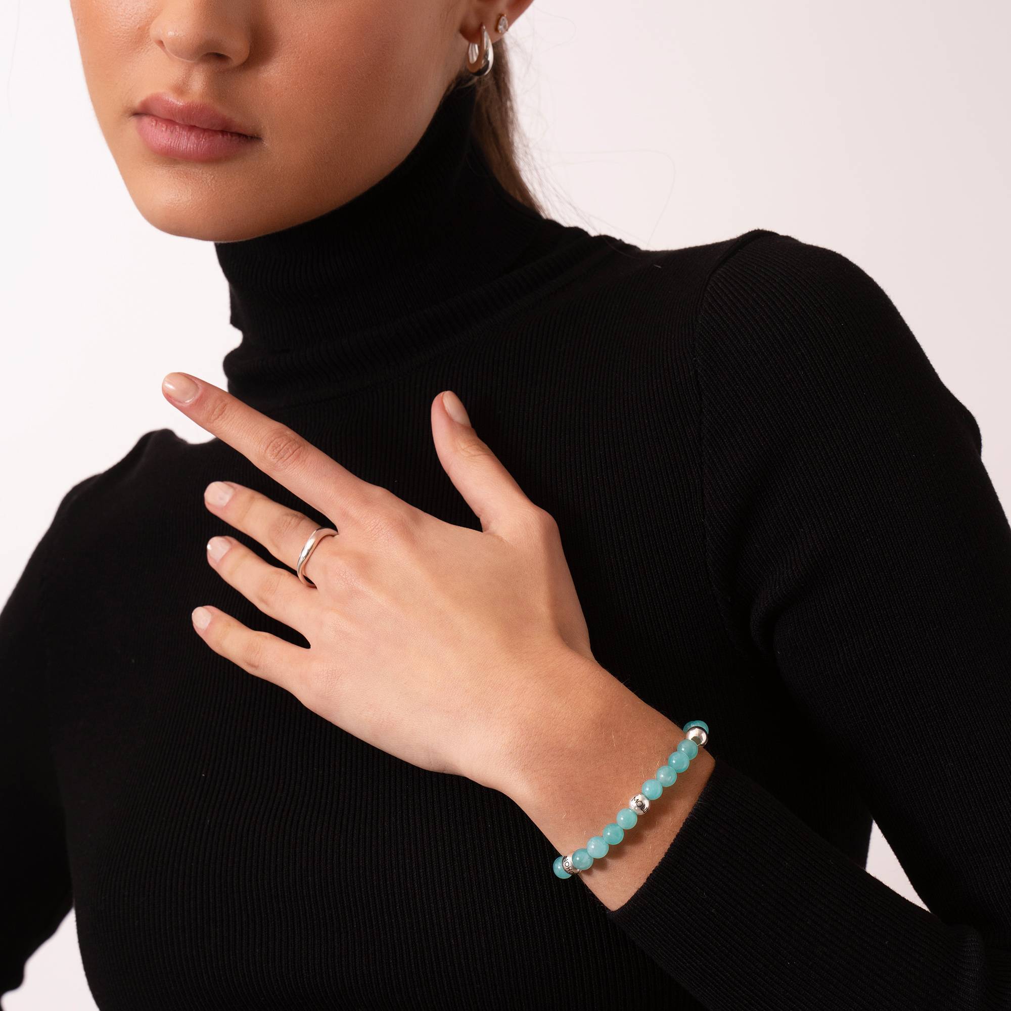 Bracelet Amazonite Balance avec Perles Gravées en Argent Sterling-4 photo du produit