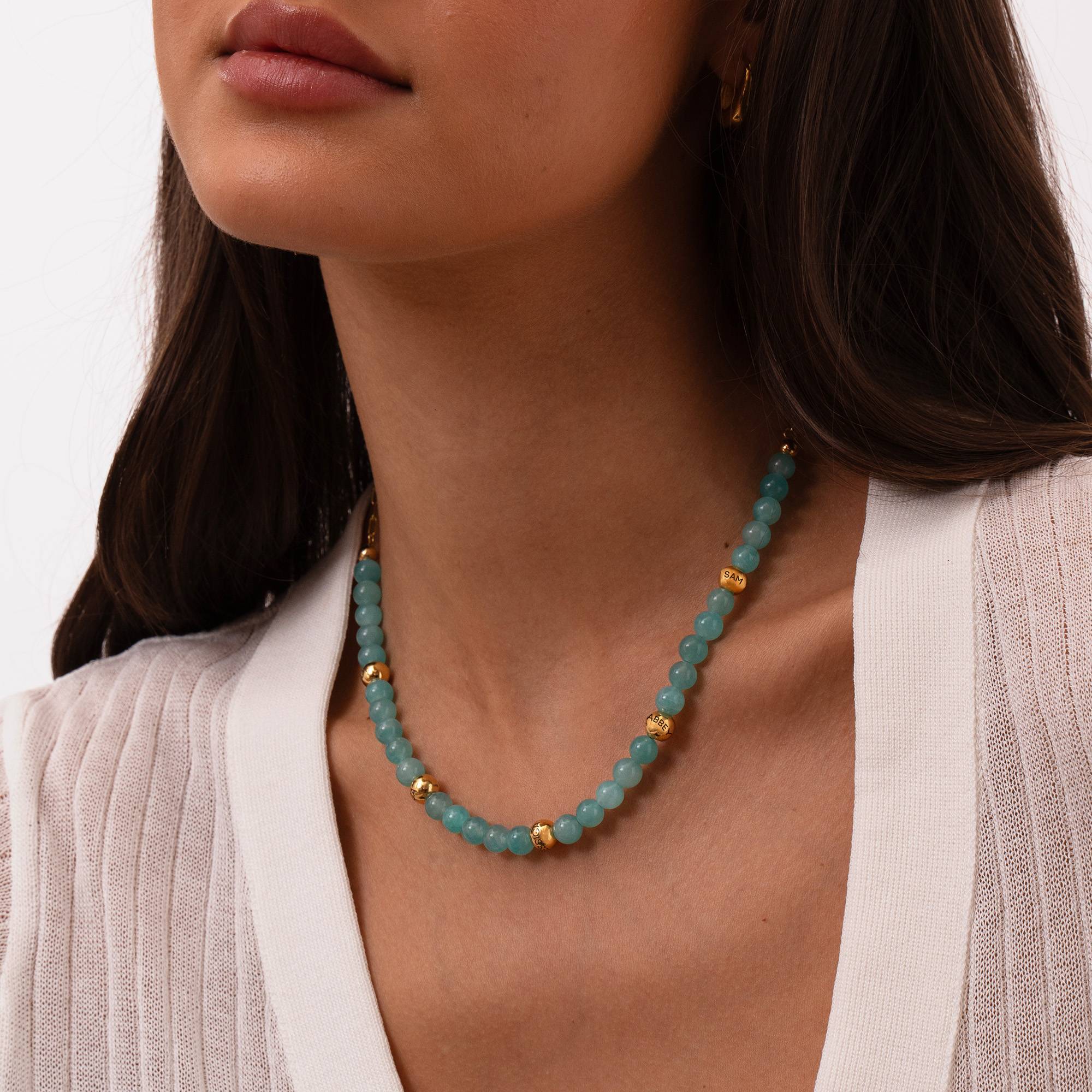 Amazonite Semi-Precious Balance Bead Necklace in 18K Gold Plating-4 product photo