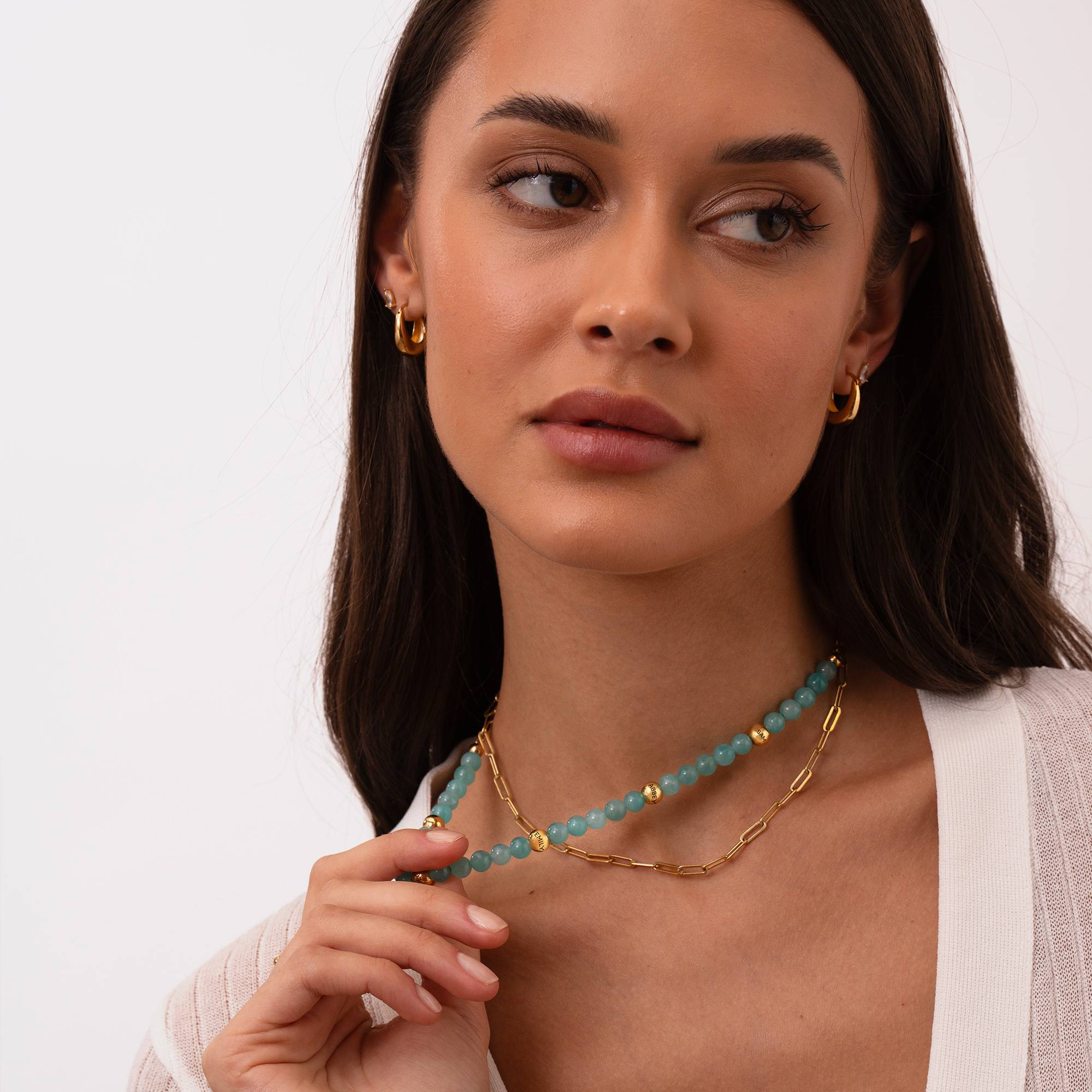 Amazonit Balance Perlenkette mit gravierten Beads aus Vermeil-6 Produktfoto