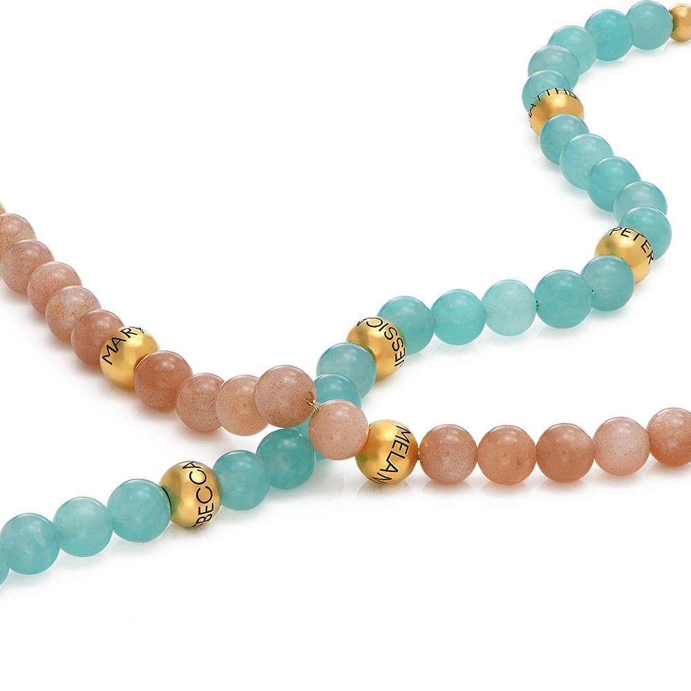 Amazonit Balance Perlenkette mit gravierten Beads aus Vermeil-4 Produktfoto