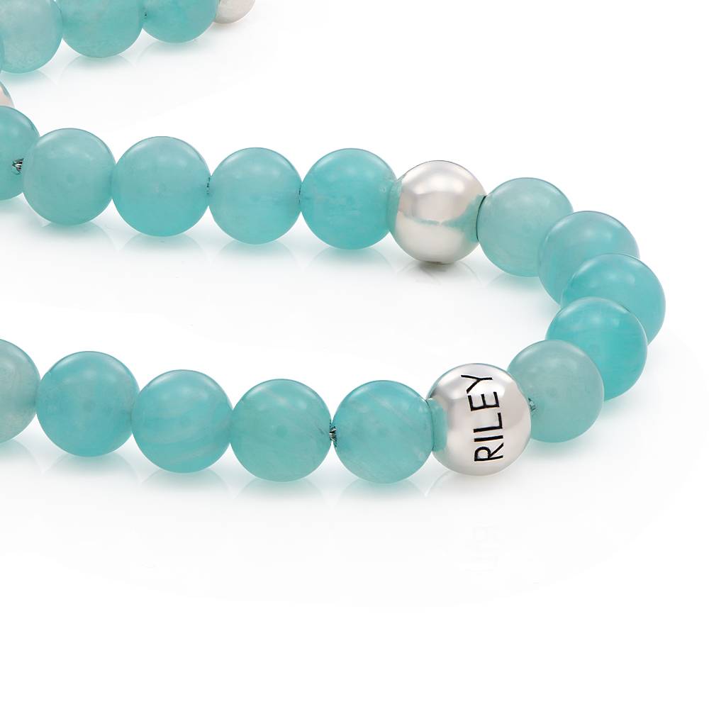 Amazonit Balance Perlenkette mit gravierten silberen Beads Produktfoto