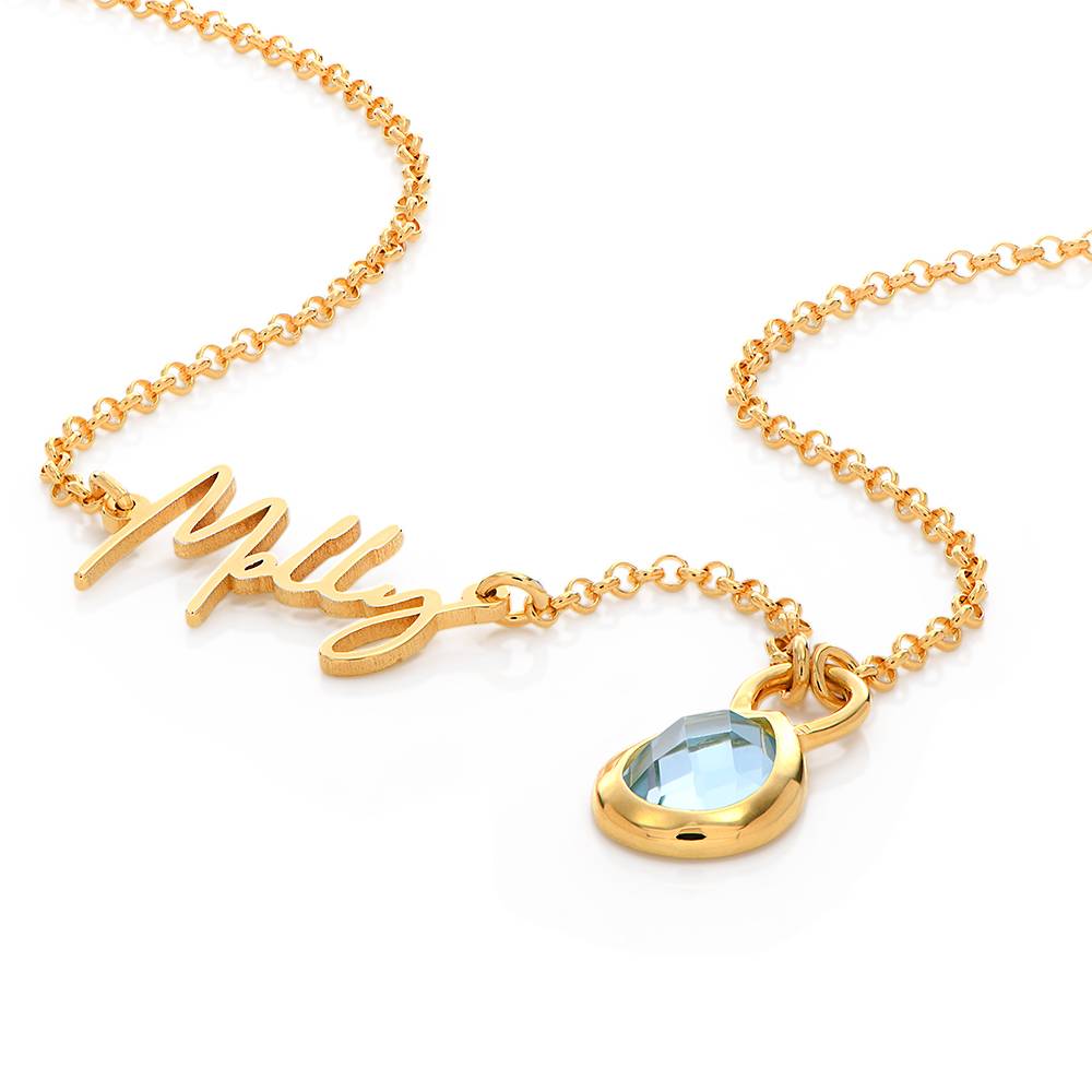 Annie Teardrop Name Necklace with Gemstones in 18K Gold Plating-4 product photo