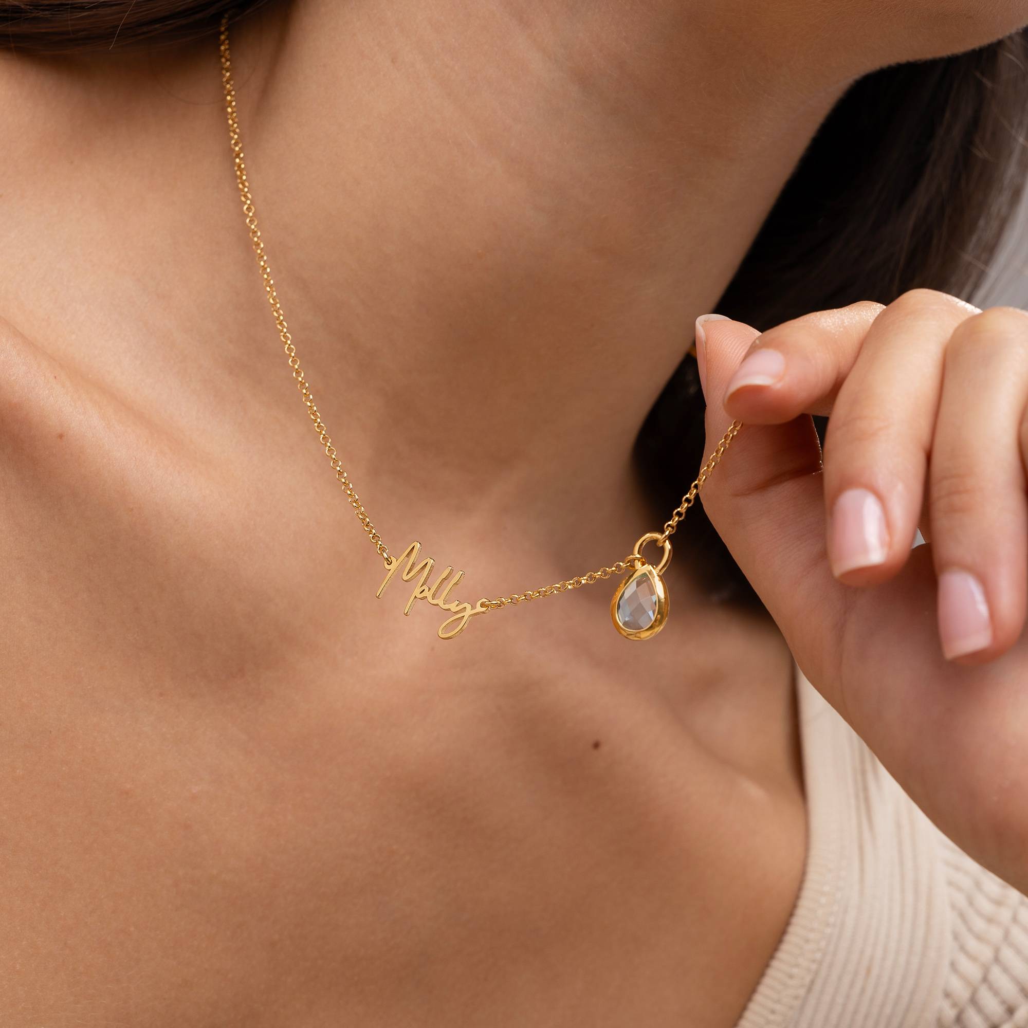 Annie Teardrop Name Necklace with Gemstones in 18ct Gold Plating-1 product photo