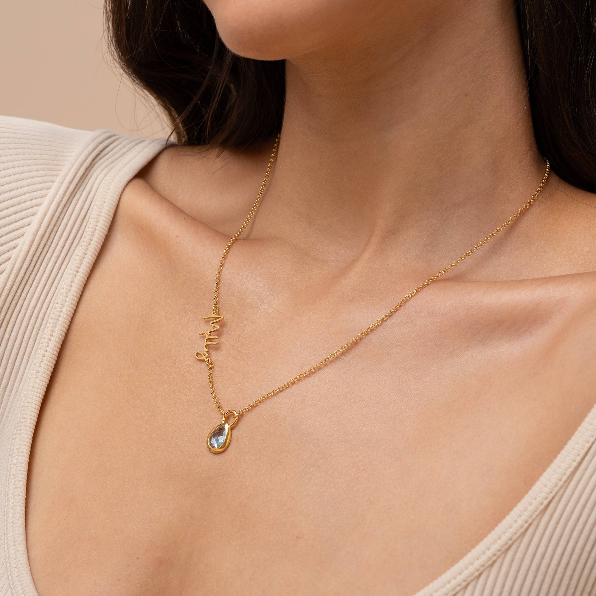 Annie Teardrop Name Necklace with Gemstones in 18K Gold Plating-1 product photo
