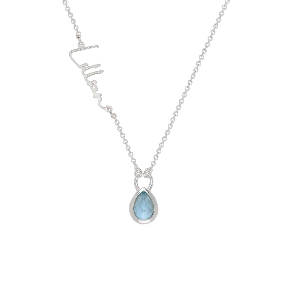 Annie teardrop name necklace with gemstone in sterling silver myka