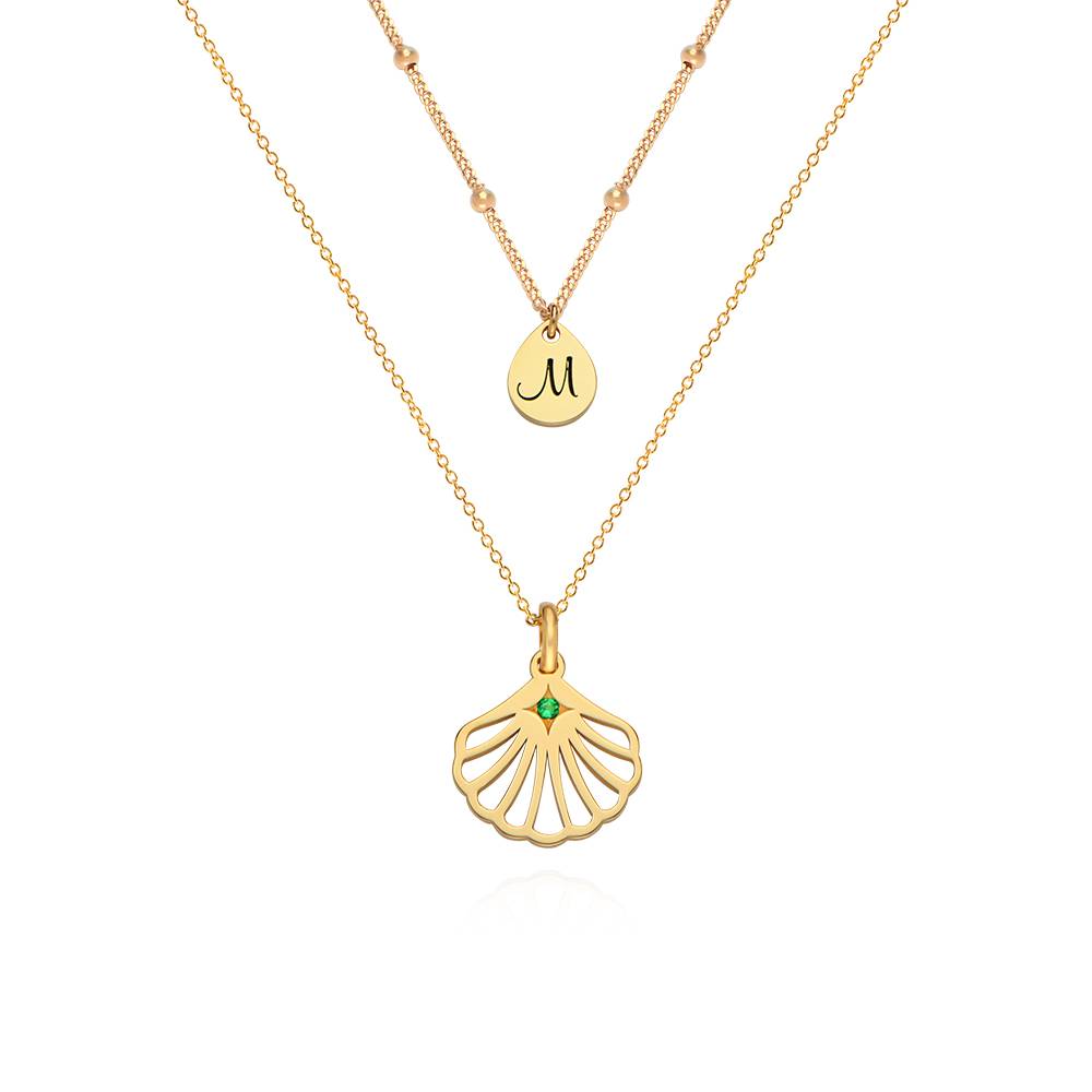 Ariel Shell Initial Necklace with Birthstone in 18ct Gold Plating-2 product photo