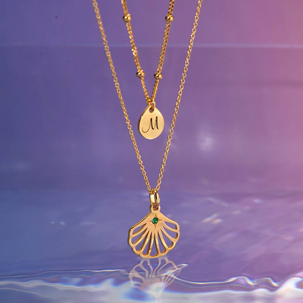 Ariel Skal Initial Halskæde med fødselsten i 18K guldbelægning-4 produkt billede
