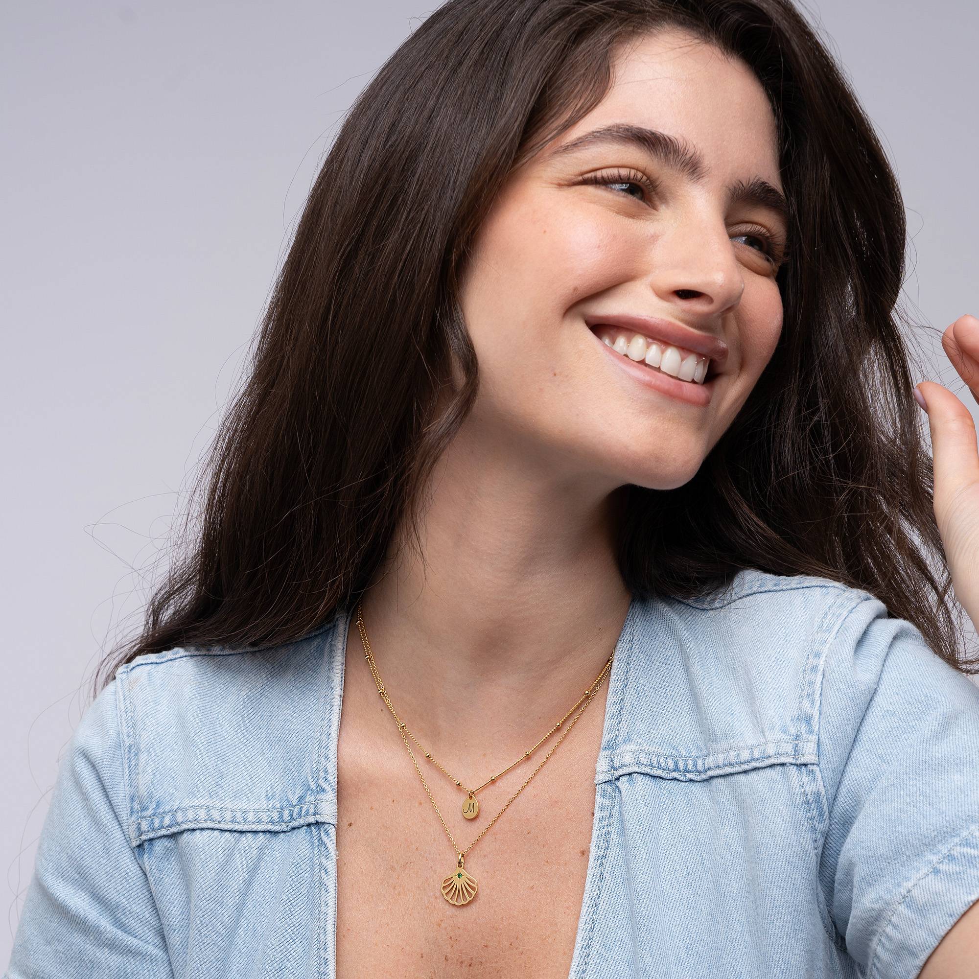 Ariel Muschel Initial Halskette mit Geburtsstein - 750er vergoldetes Silber-1 Produktfoto