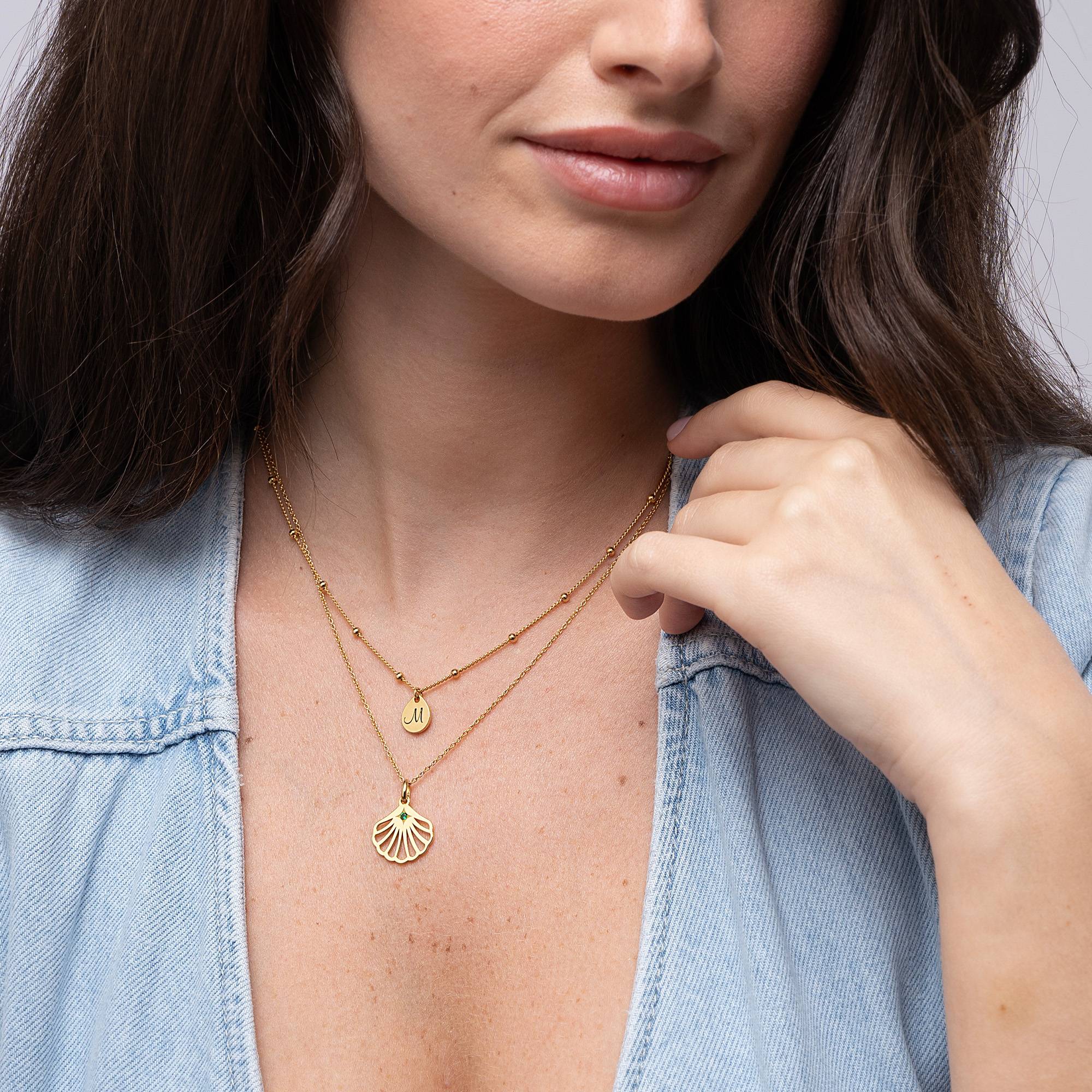Ariel Muschel Initial Halskette mit Geburtsstein - 750er vergoldetes Silber-6 Produktfoto