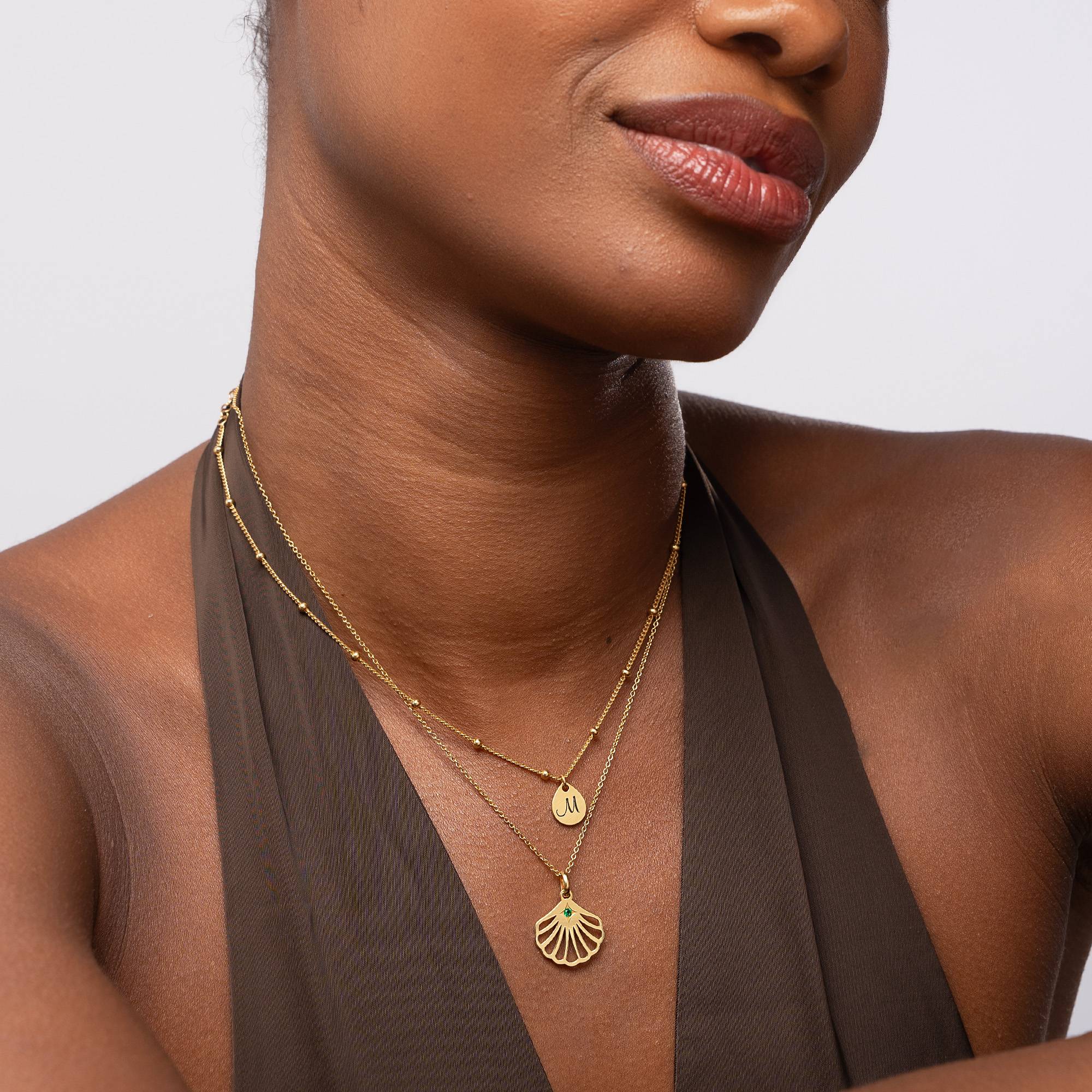 Ariel Muschel Initial Halskette mit Geburtsstein - 750er Gold-Vermeil-6 Produktfoto