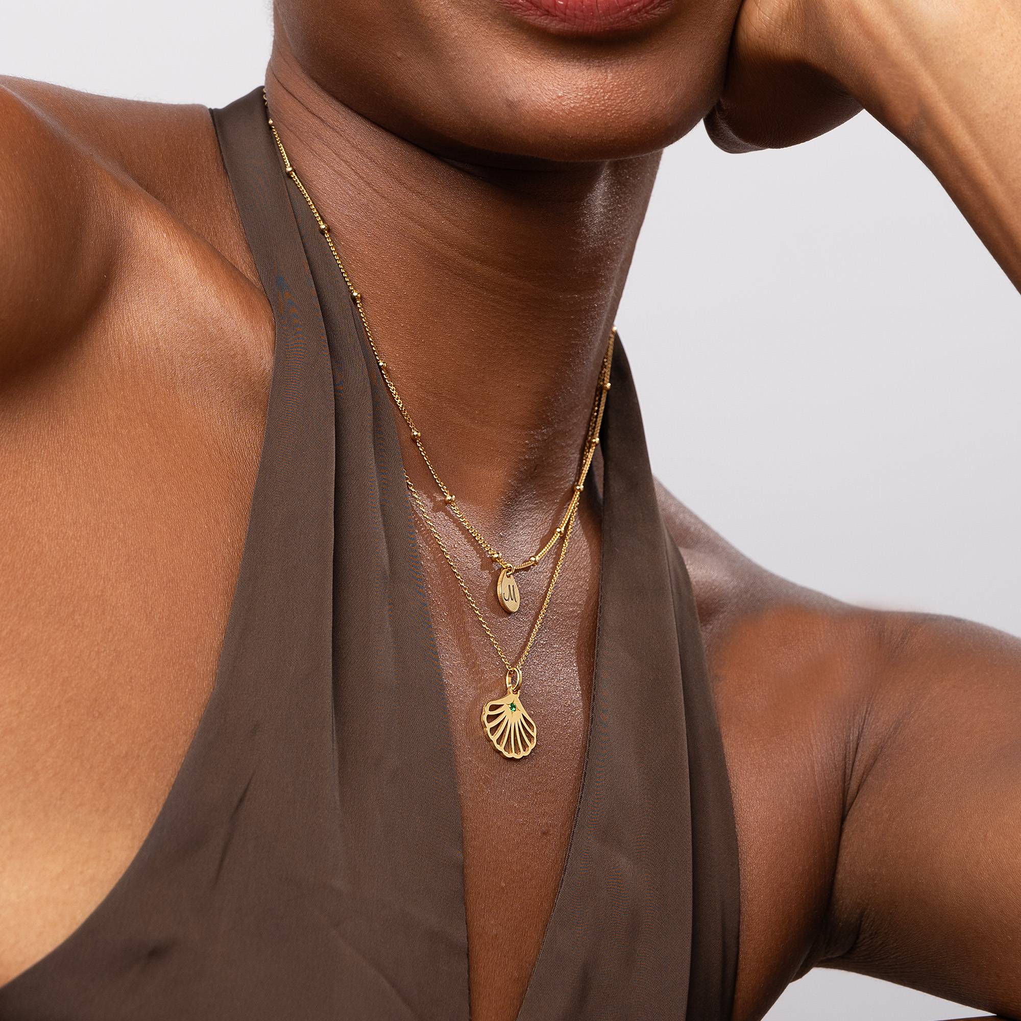 Ariel Muschel Initial Halskette mit Geburtsstein - 750er Gold-Vermeil-5 Produktfoto