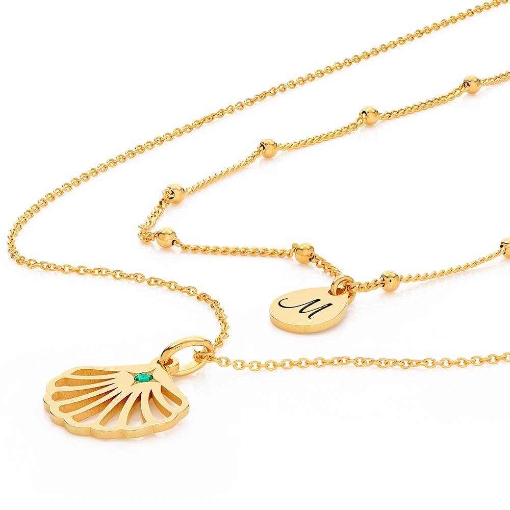 Ariel Shell Initial Necklace with Birthstone in 18ct Gold Vermeil-6 product photo