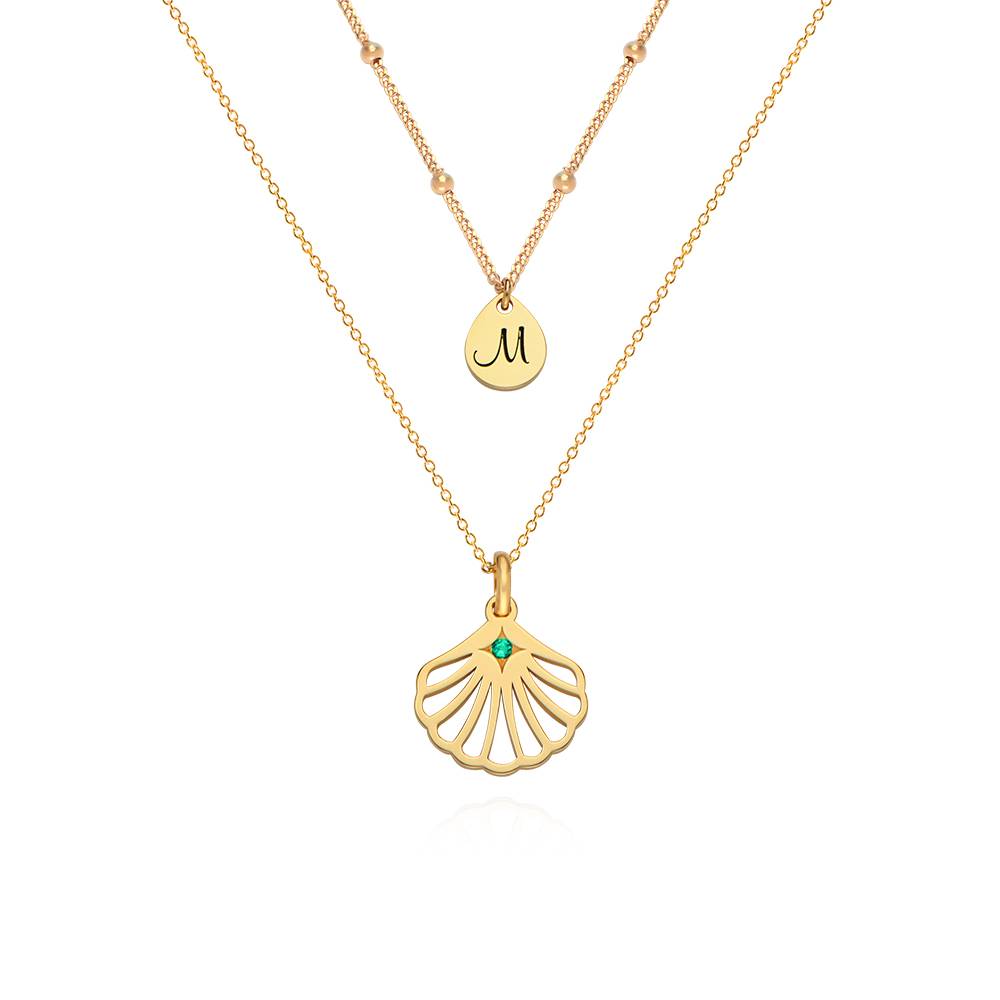 Ariel Shell Initial Necklace with Birthstone in 18ct Gold Vermeil product photo