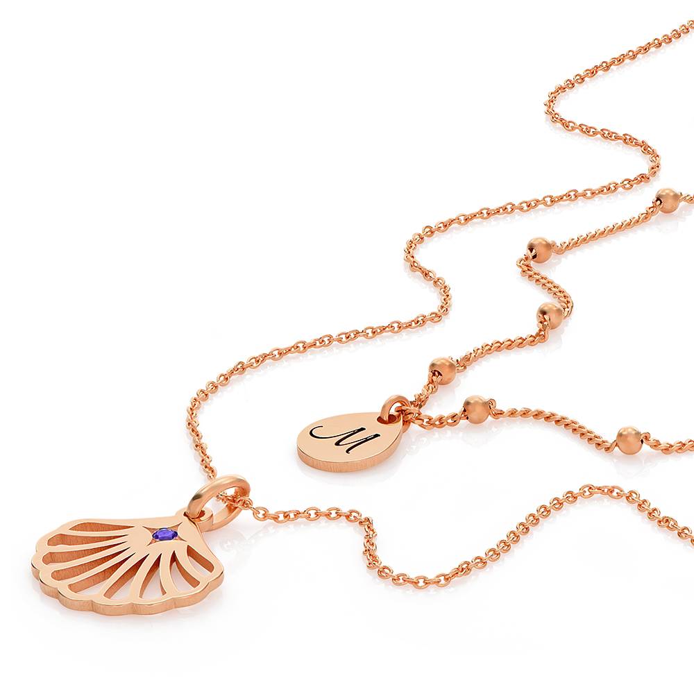 Ariel Shell Initial Necklace with Birthstone in 18ct Rose Gold Plating-2 product photo