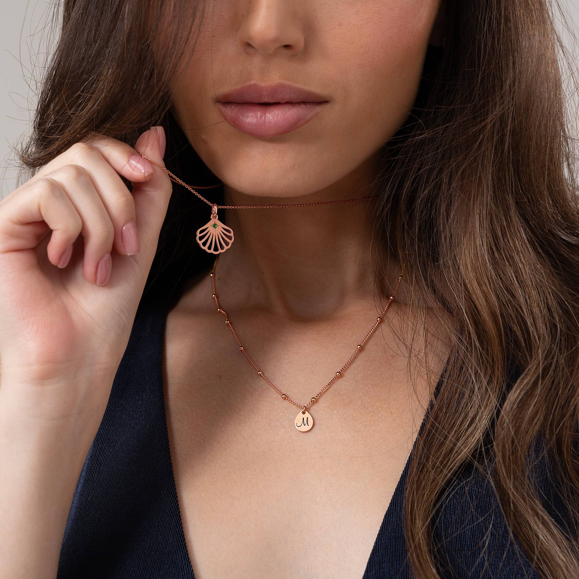 Ariel Shell Initial Necklace with Birthstone in 18K Rose Gold Plating-2 product photo