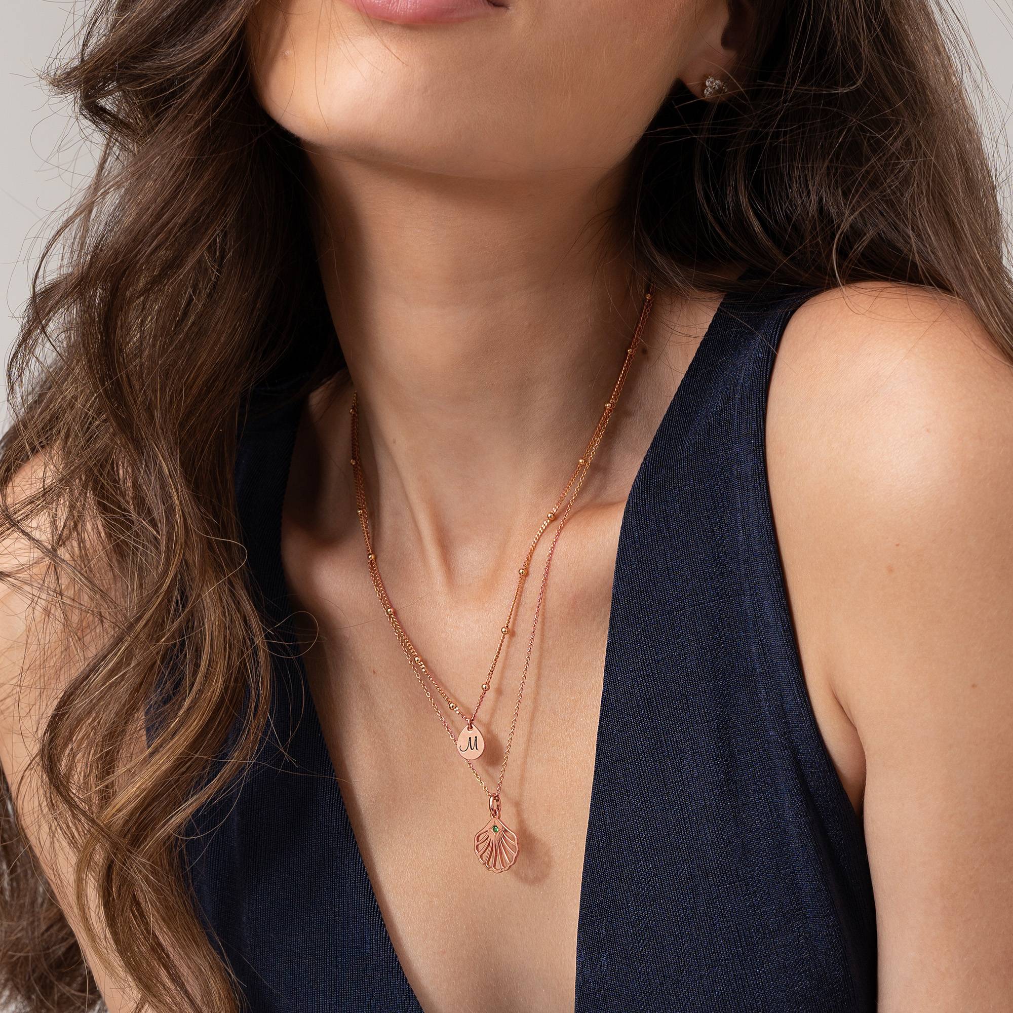 Ariel Muschel Initial Halskette mit Geburtsstein - 750er rosé vergoldetes Silber-3 Produktfoto