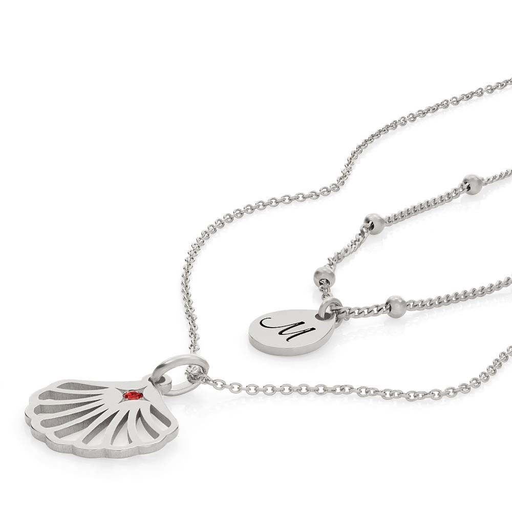 Ariel Shell Initial Necklace with Birthstone in Sterling Silver-4 product photo