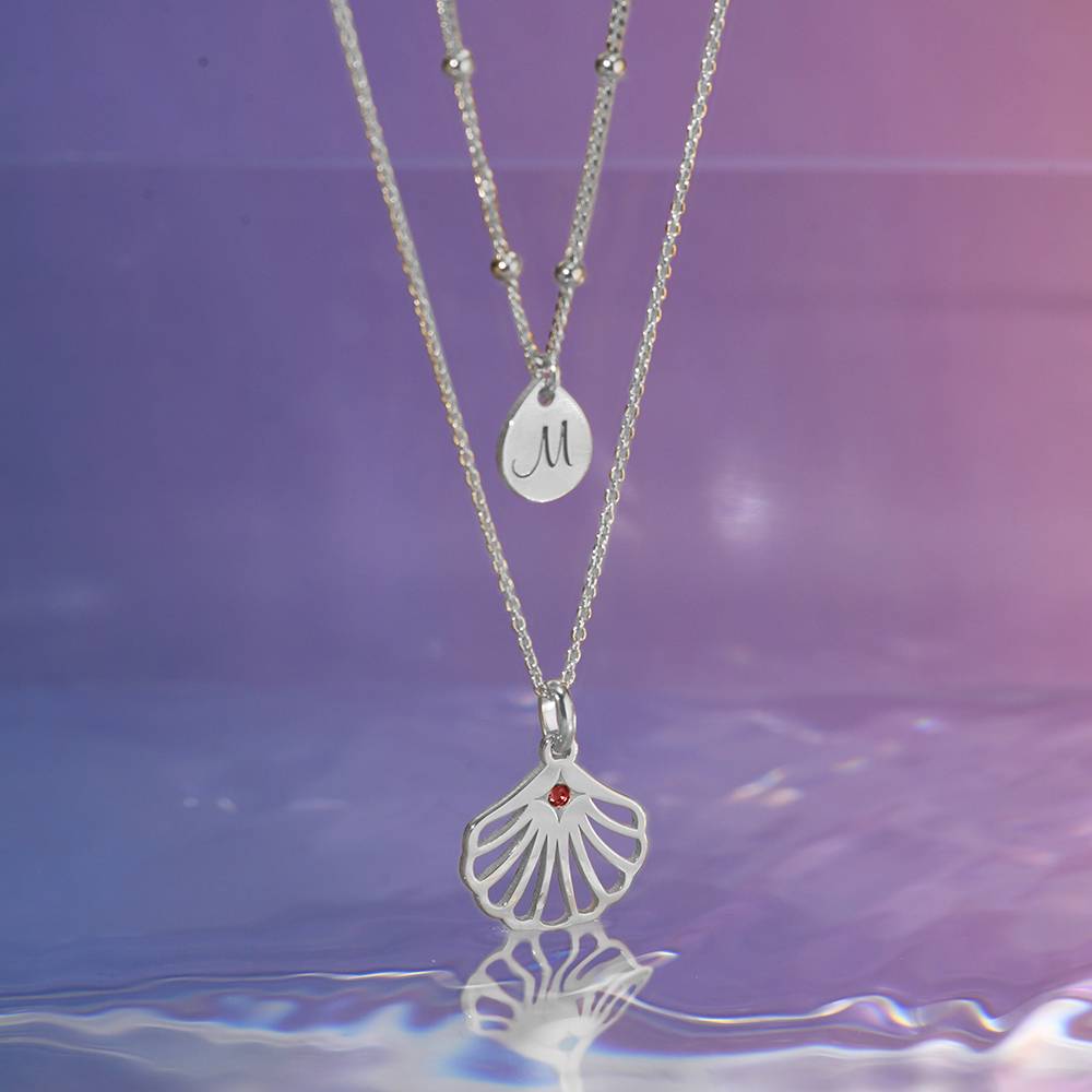 Ariel Shell Initial Necklace with Birthstone in Sterling Silver-4 product photo