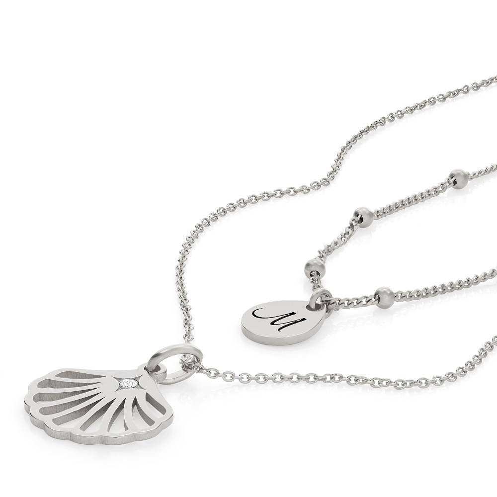 Ariel Shell Initial Necklace with Diamond in Sterling Silver-4 product photo