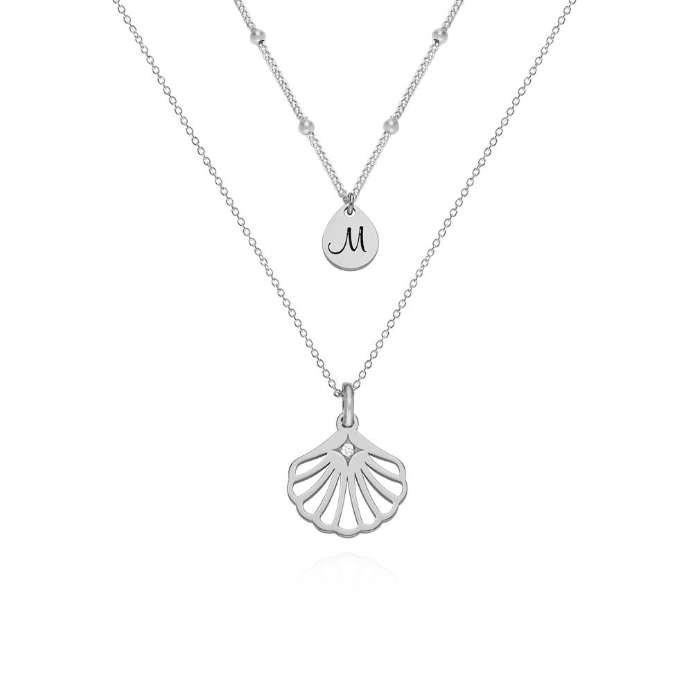 Ariel Shell Initial Necklace with Diamond in Sterling Silver-2 product photo