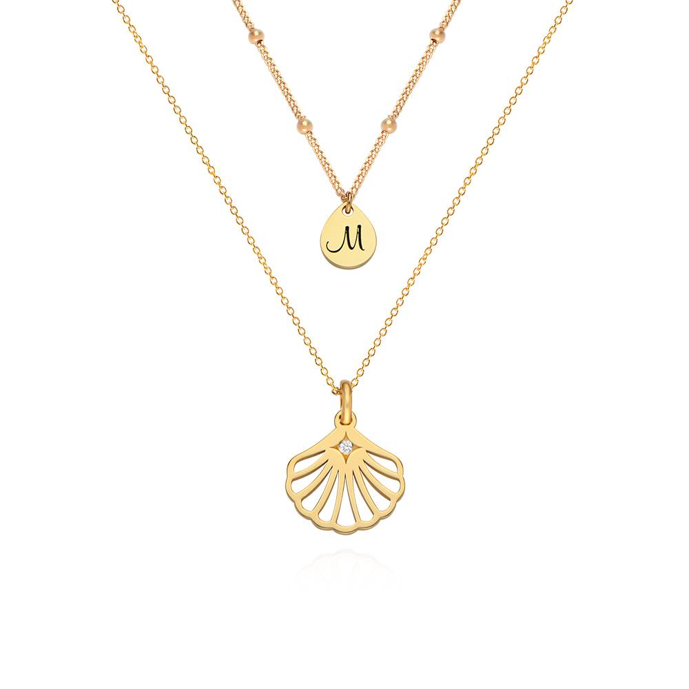 Ariel Shell Initial Necklace with Diamond in 18K Gold Plating-2 product photo