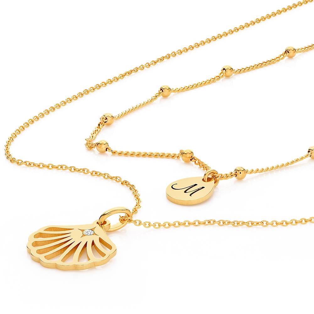 Ariel Shell Initial Necklace with Diamond in 18K Gold Plating-4 product photo
