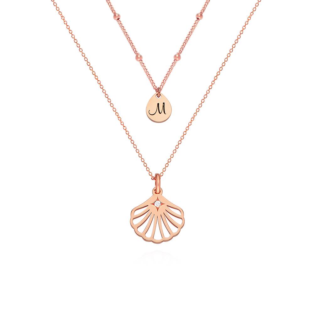 Ariel Shell Initial Necklace with Diamond in 18K Rose Gold Plating product photo