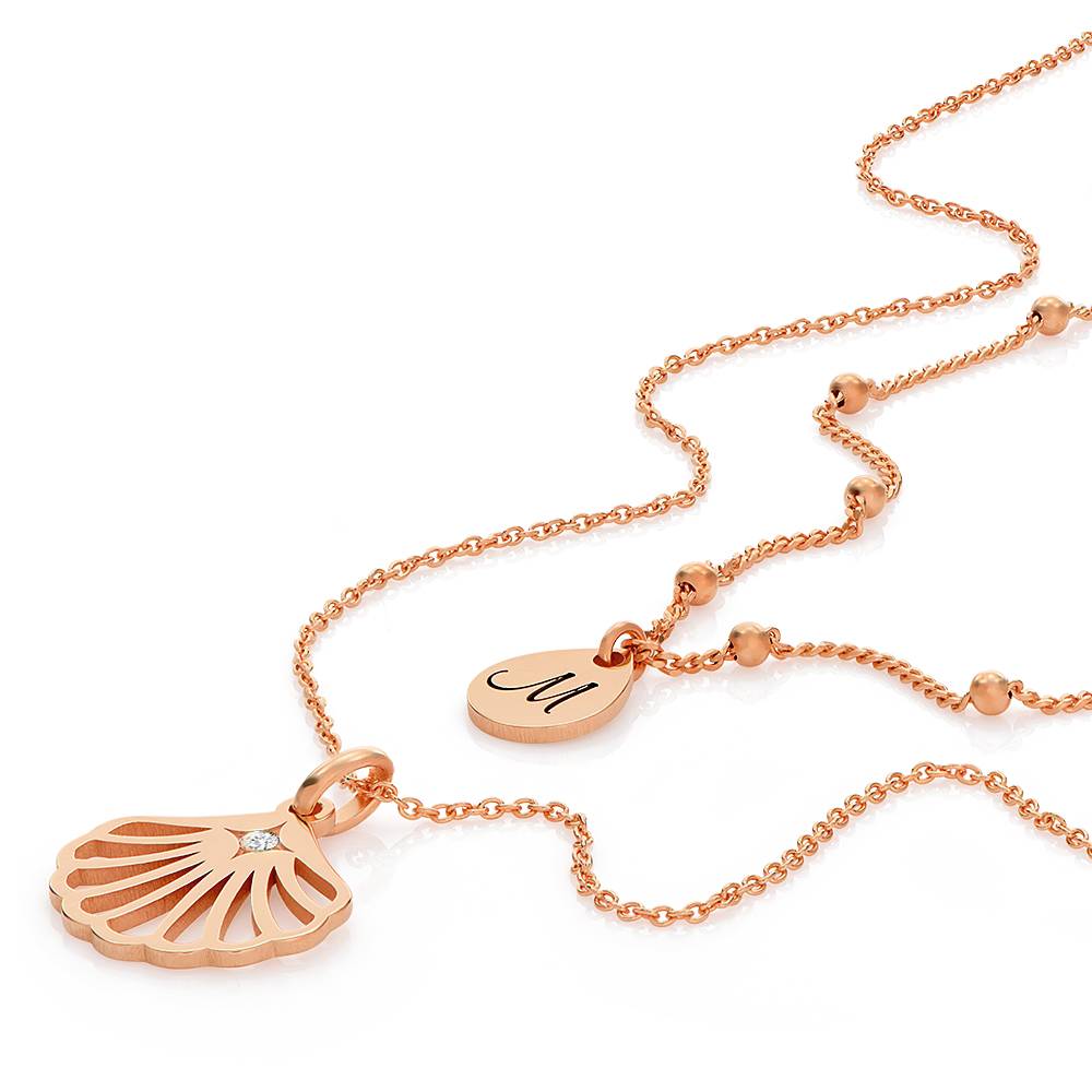 Ariel Shell Initial Necklace with Diamond in 18K Rose Gold Plating-2 product photo