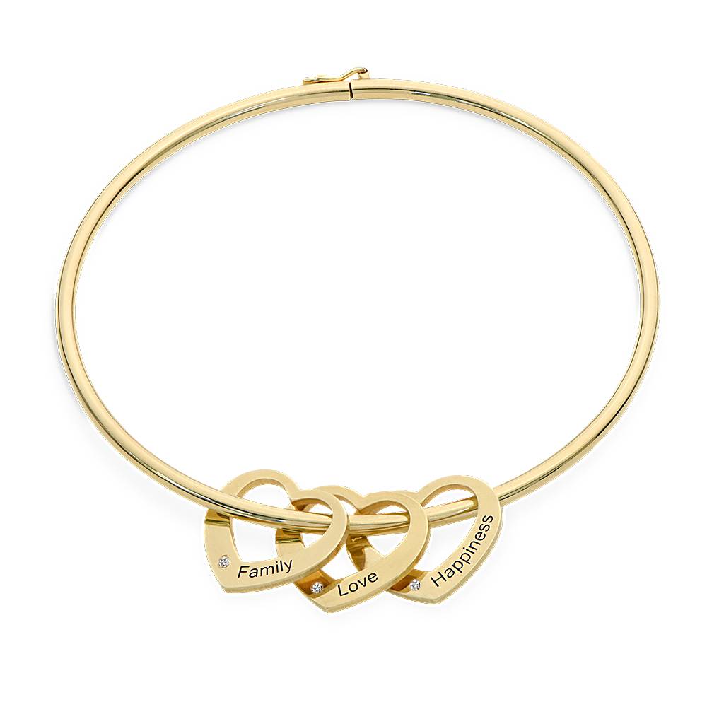 Chelsea Bangle with Heart Pendants in 18k Gold Plating with Diamonds-2 product photo