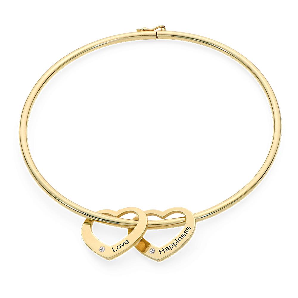 Chelsea Bangle with Heart Pendants with Diamonds in 18ct Gold Plating-3 product photo