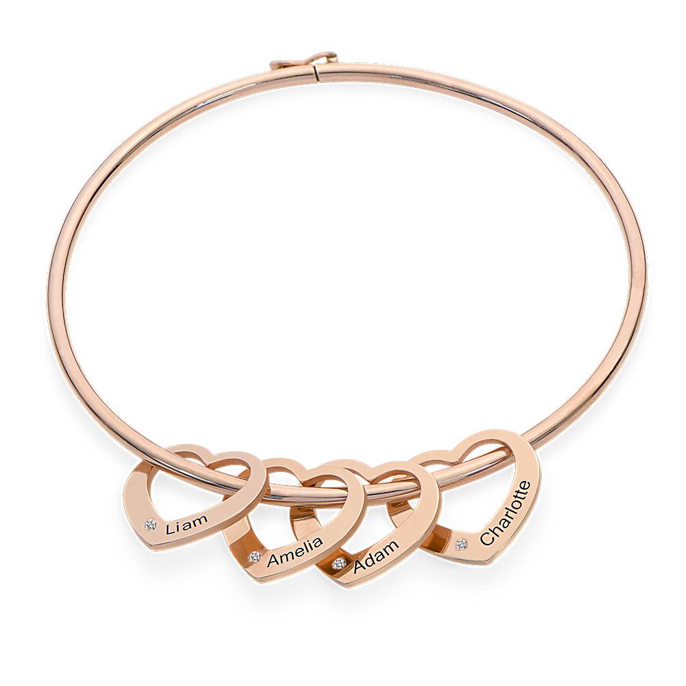 Chelsea Bangle with Heart Pendants in 18ct Rose Gold Plating with Diamonds product photo