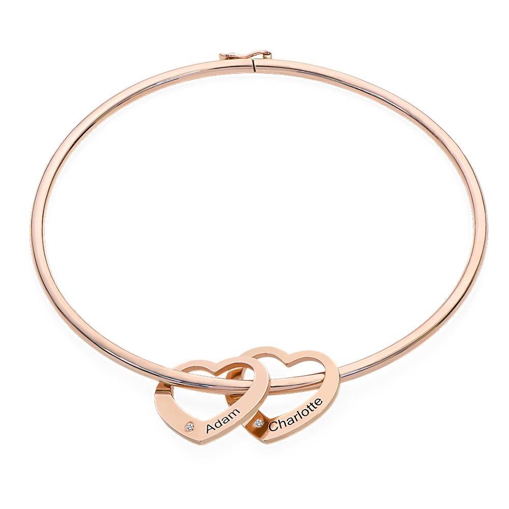 Chelsea Bangle with Heart Pendants in 18ct Rose Gold Plating with Diamonds-4 product photo