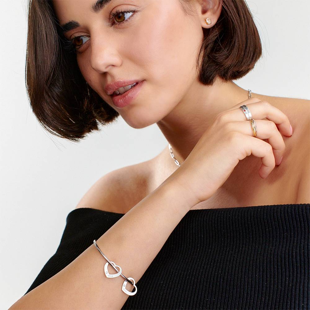 Chelsea Bangle with Diamond Heart Pendants in Silver-4 product photo