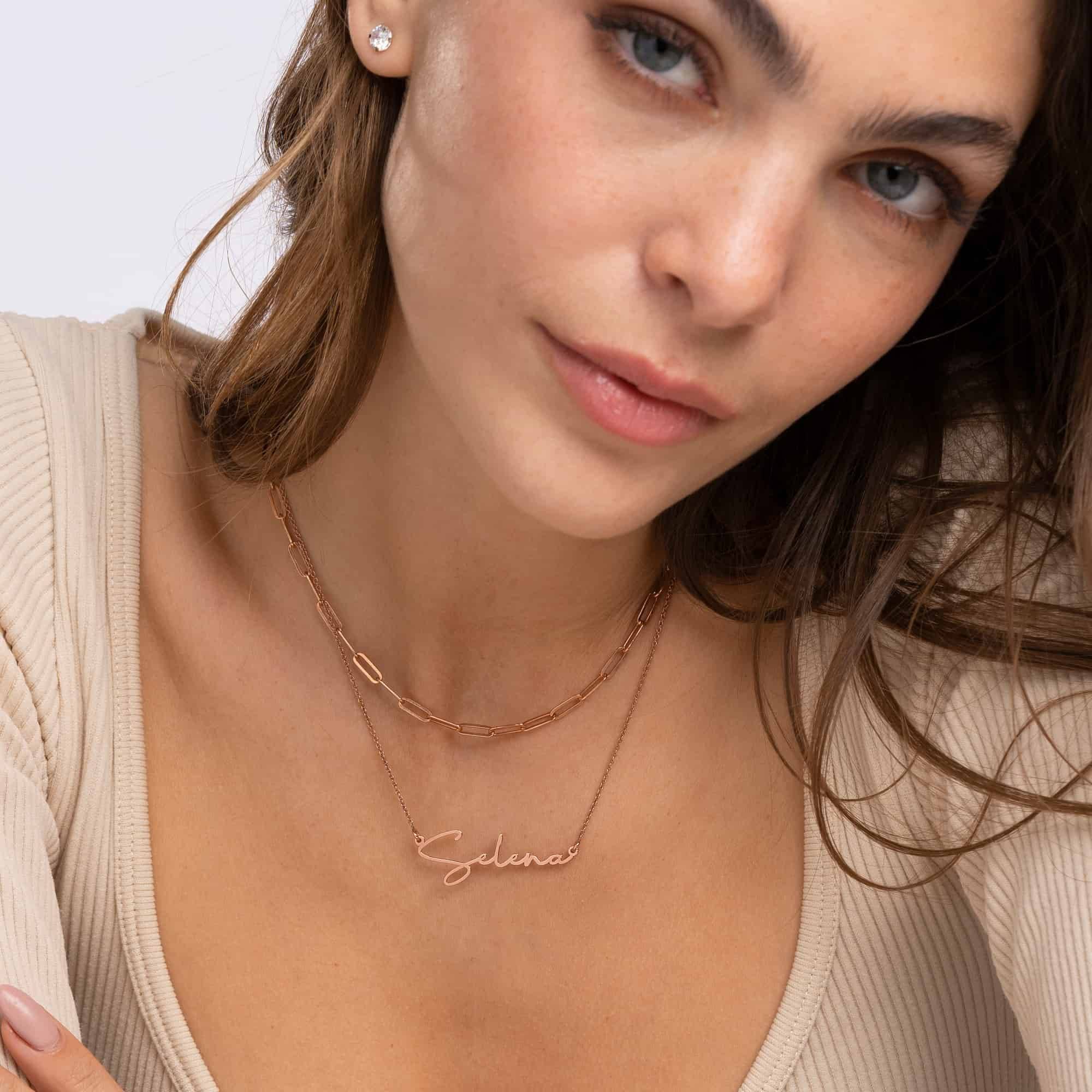 "Paris" collar con nombre personalizado en oro Rosa Vermeil-4 foto de producto