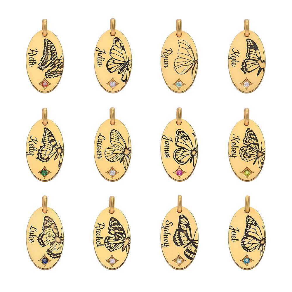 Halskette im Lagenlook mit Geburtsstein und Schmetterling - 750er vergoldetes Silber-4 Produktfoto