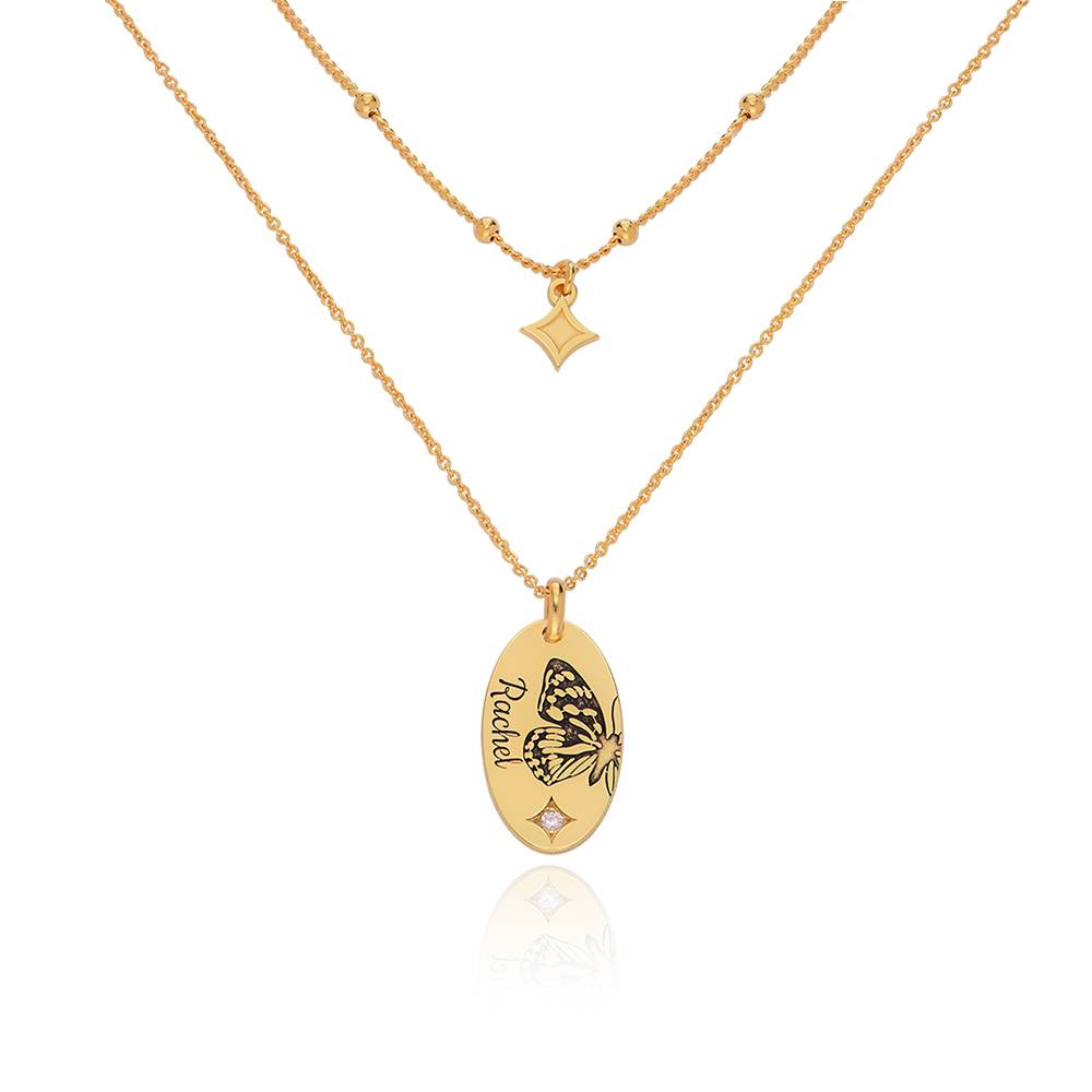 Gelaagde halsketting met geboortevlinder en -steen in 18k goud vermeil Productfoto