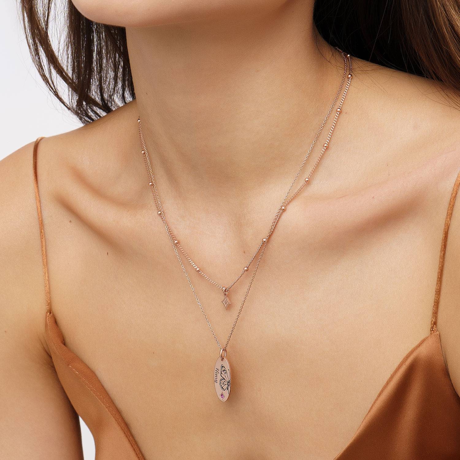 Collar Mariposa con piedra de nacimiento en chapa de Oro Rosa de 18K-2 foto de producto