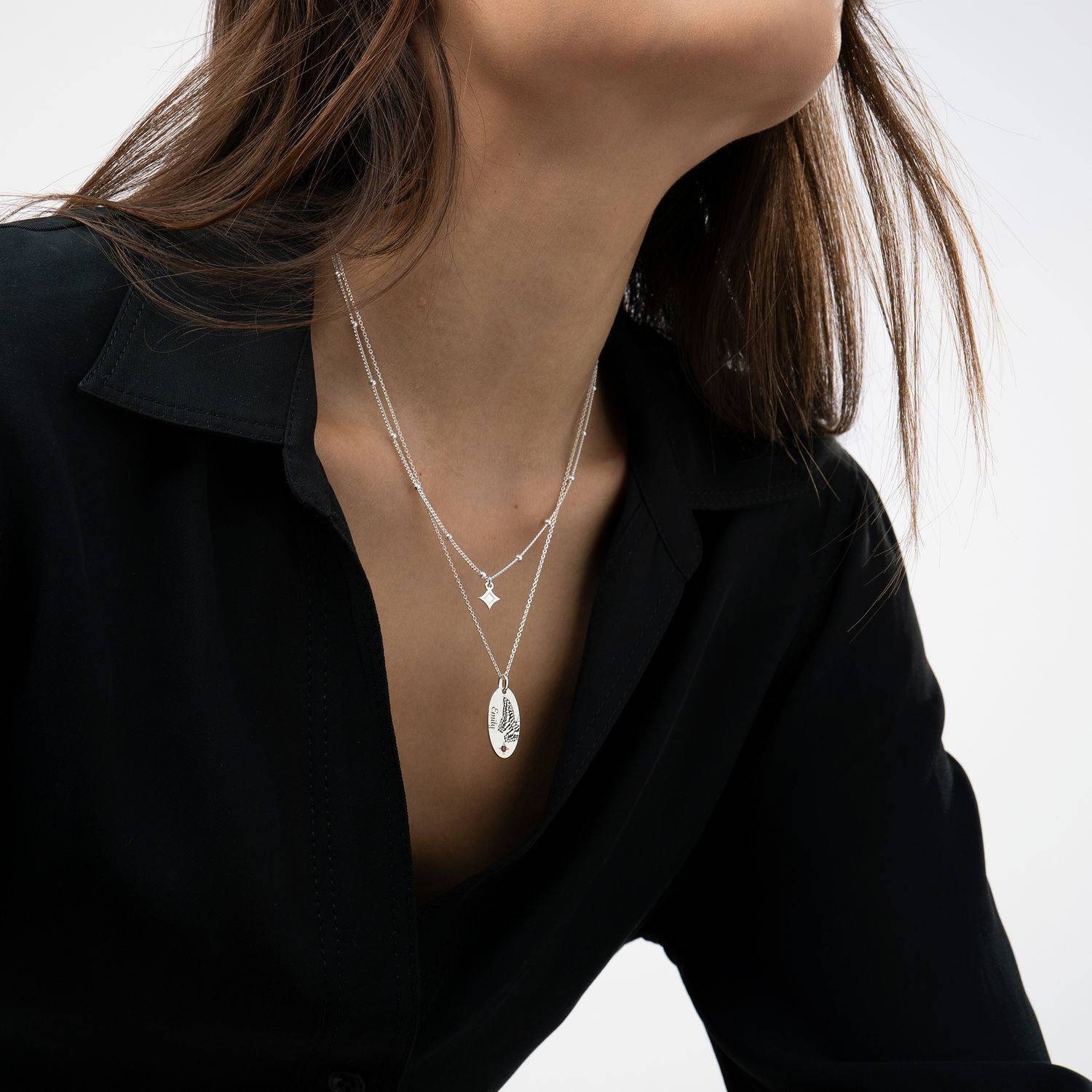 Gelaagde halsketting met geboortevlinder en -steen in sterling zilver-5 Productfoto