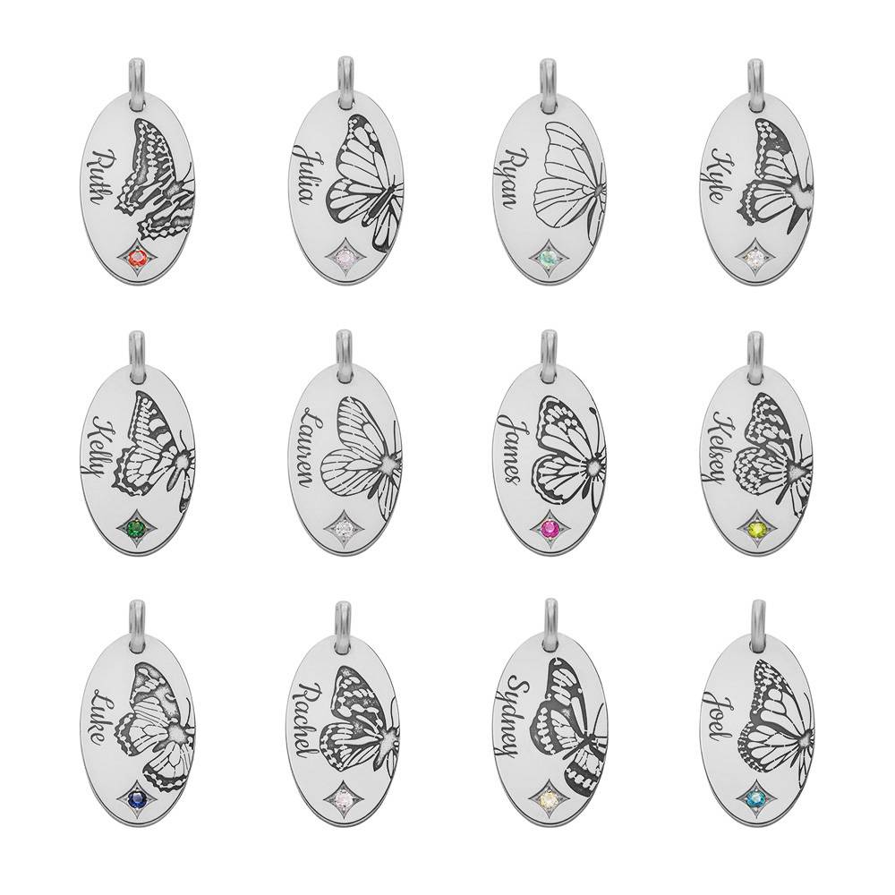 Gelaagde halsketting met geboortevlinder en -steen in sterling zilver-6 Productfoto