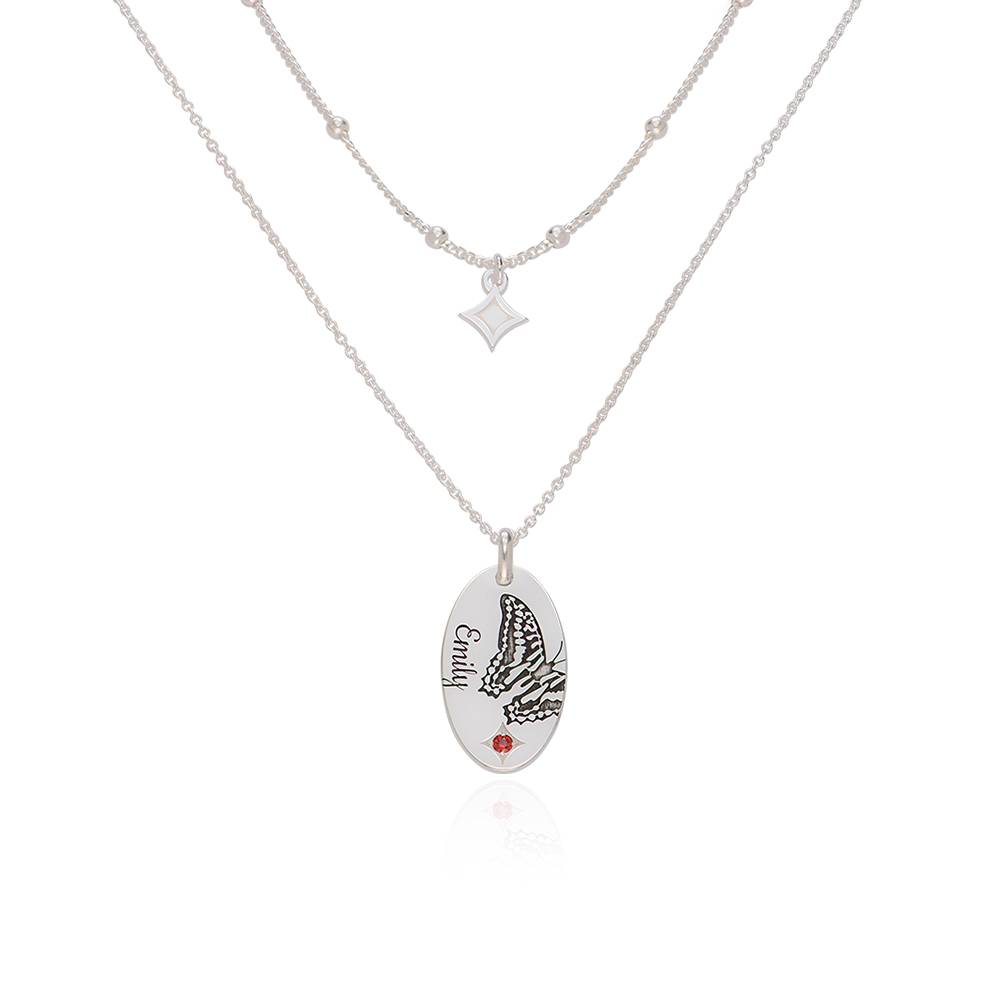 Gelaagde halsketting met geboortevlinder en -steen in sterling zilver-1 Productfoto