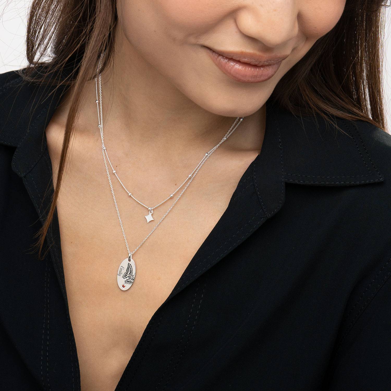 Gelaagde halsketting met geboortevlinder en -steen in sterling zilver-5 Productfoto